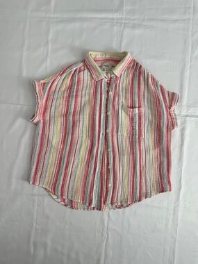 Style & Co Women’s Striped Gauze Button Up Shirt Pastel Cotton Top Size PL